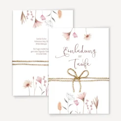 Einladung Taufe "Wild Flowers" mit Juteband