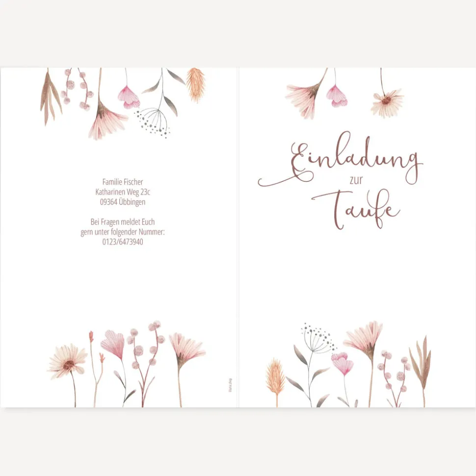 Einladung Taufe "Wild Flowers" mit Juteband