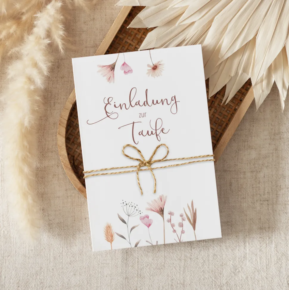Einladung Taufe "Wild Flowers" mit Juteband