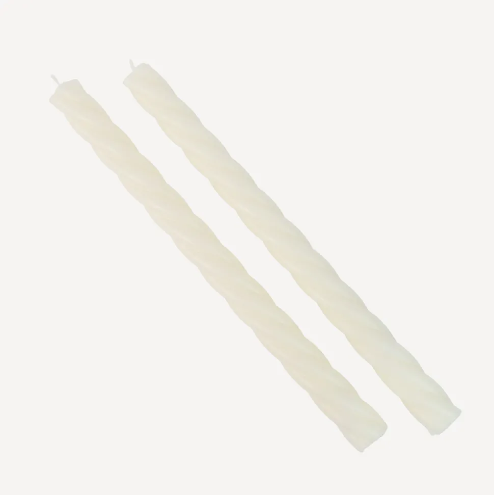 2er Set Stabkerzen gedreht creme 26 cm