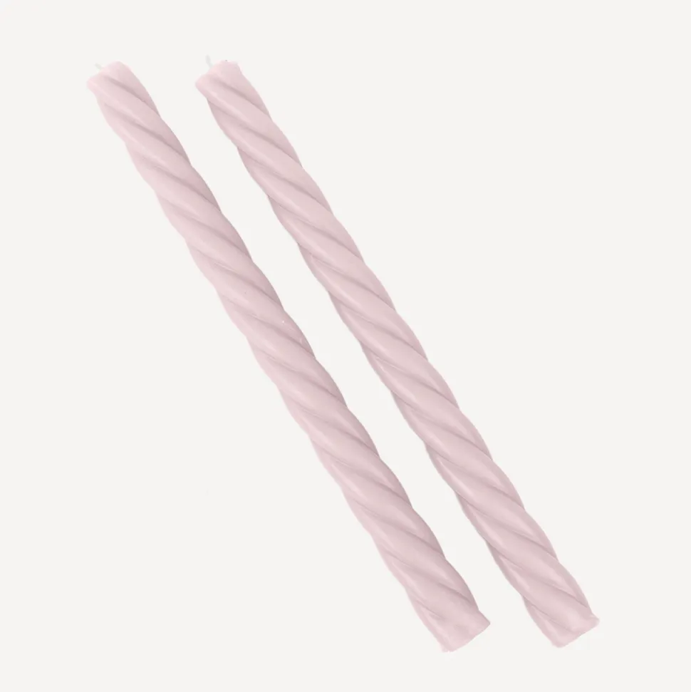 2er Set Stabkerzen gedreht puderrosa 26 cm