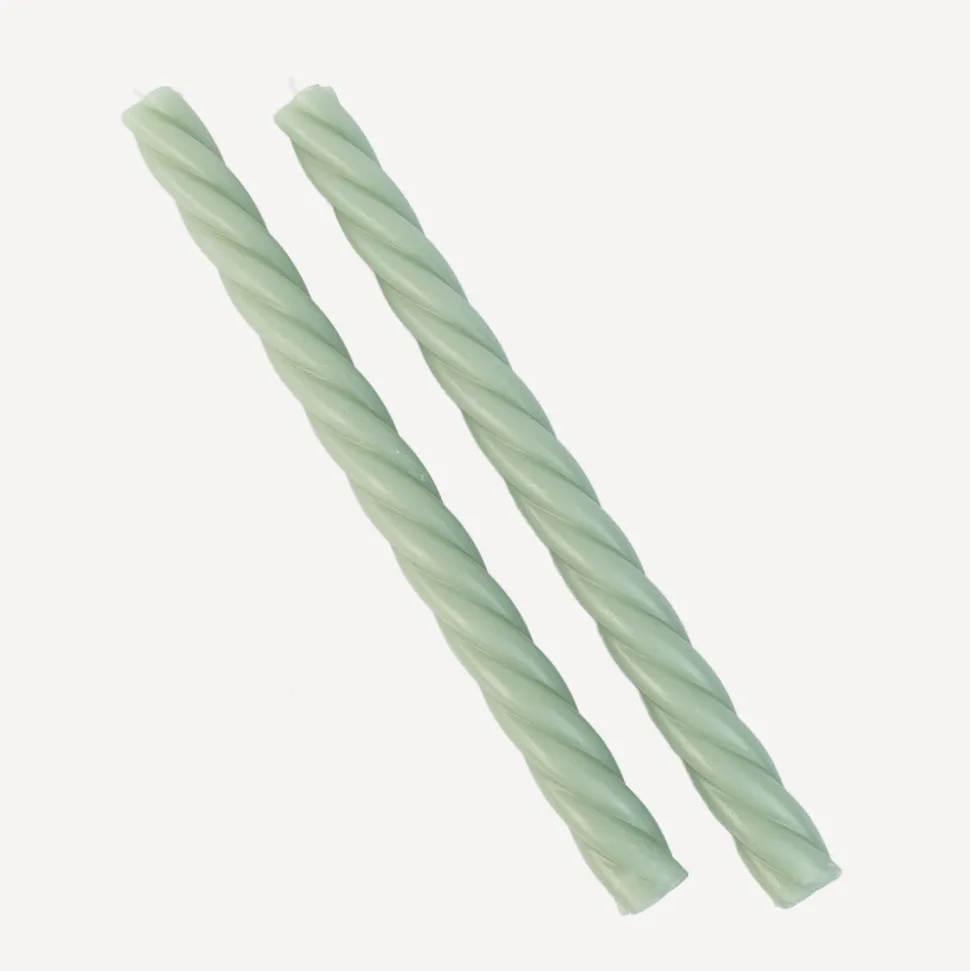 2er Set Stabkerzen gedreht salbeigrün 26 cm