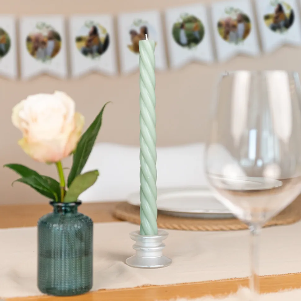 2er Set Stabkerzen gedreht salbeigrün 26 cm