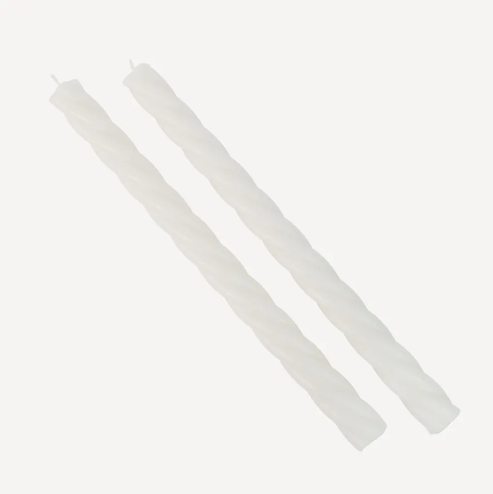 2er Set Stabkerzen gedreht weiß 26 cm