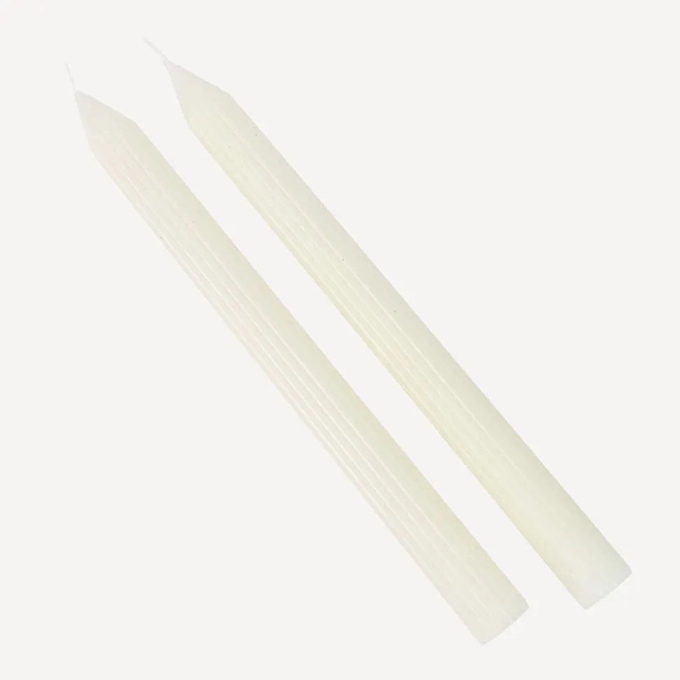 2er Set Stabkerzen mit Rillen weiß 25 cm
