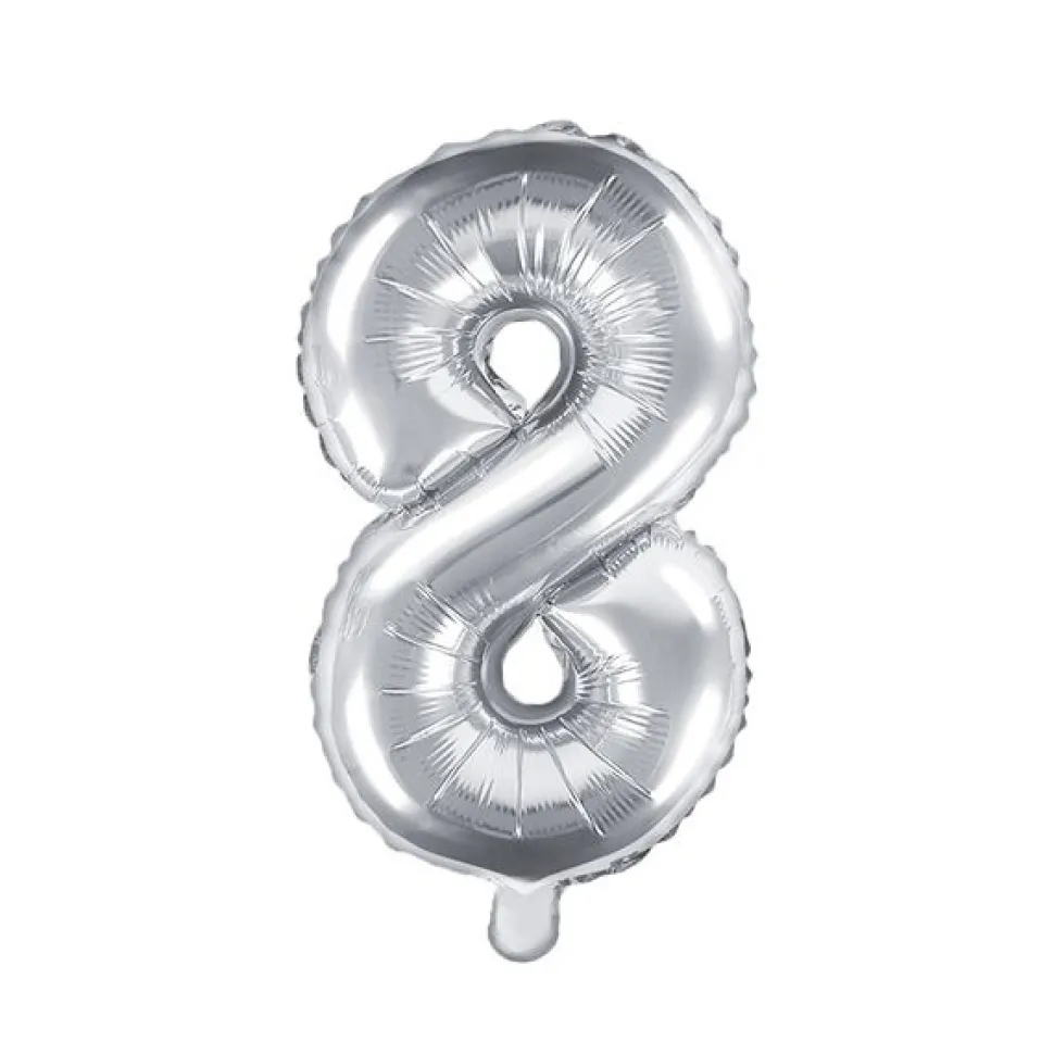 Folienballon "8" silber 35 cm