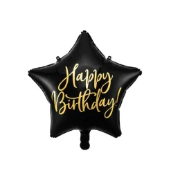 Folienballon Stern "Happy Birthday" schwarz 40 cm