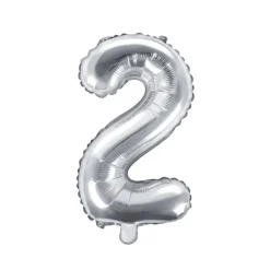 Folienballon Zahl "2" silber 35 cm