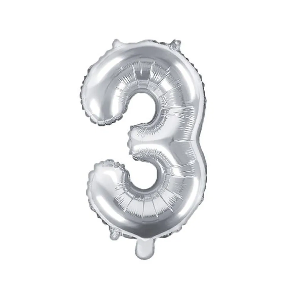 Folienballon Zahl "3" silber 35 cm