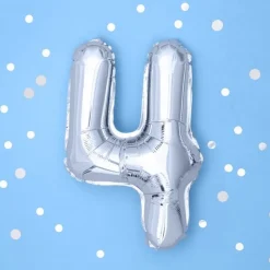 Folienballon Zahl "4" silber 35 cm