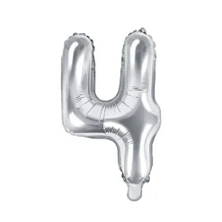 Folienballon Zahl "4" silber 35 cm