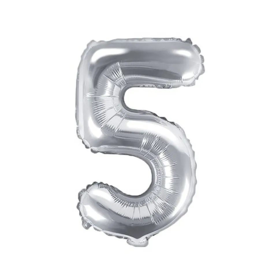 Folienballon Zahl "5" silber 35 cm