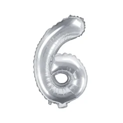 Folienballon Zahl "6" silber 35 cm