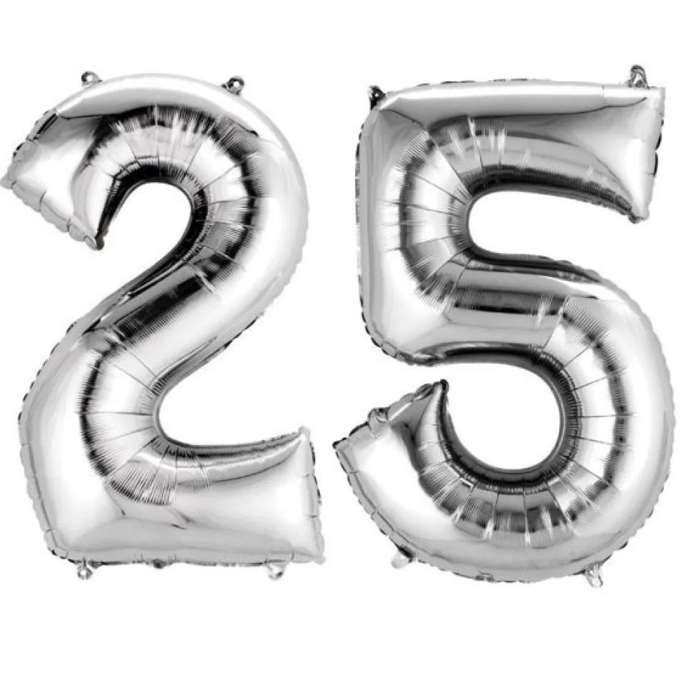 Folienballon Zahl "25" silber metallic