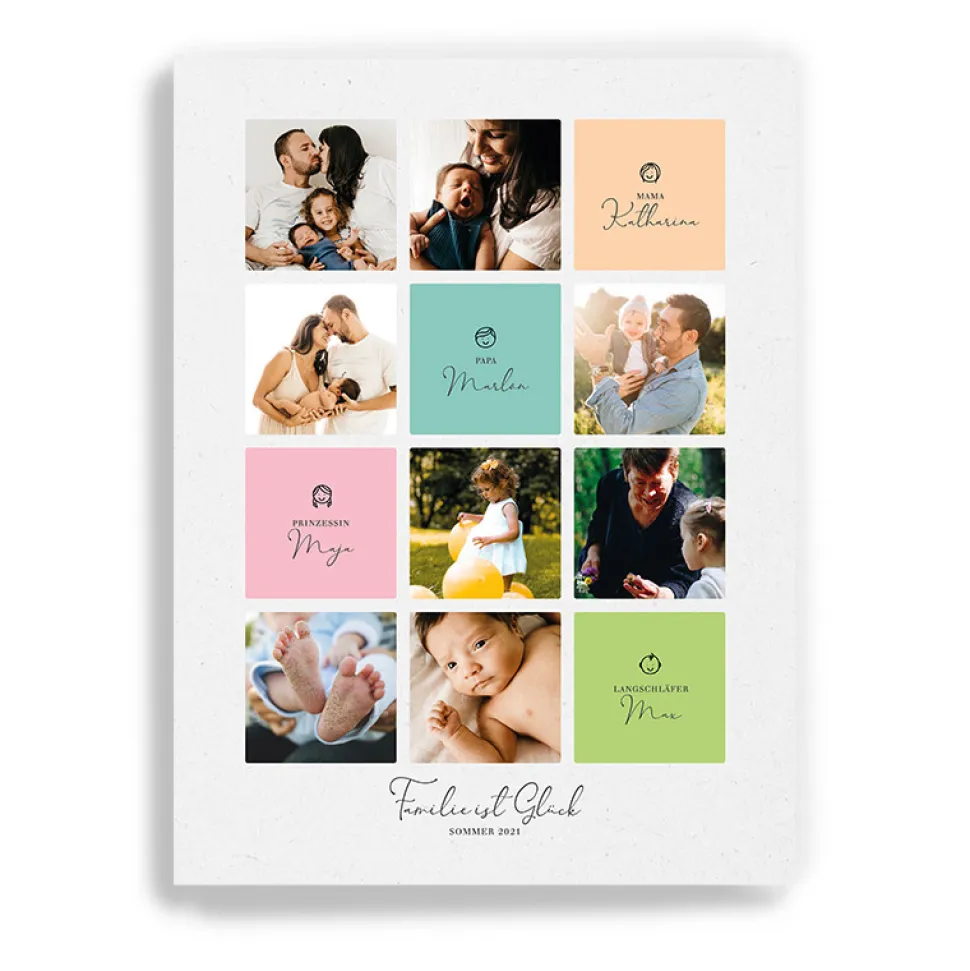 Fotocollage Familie Pastell als Download oder Druck