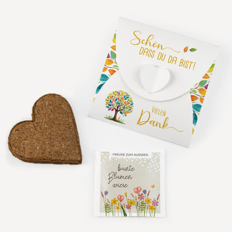 Gastgeschenk Anzuchtset Herz "Lebensbaum Bunte Blätter"