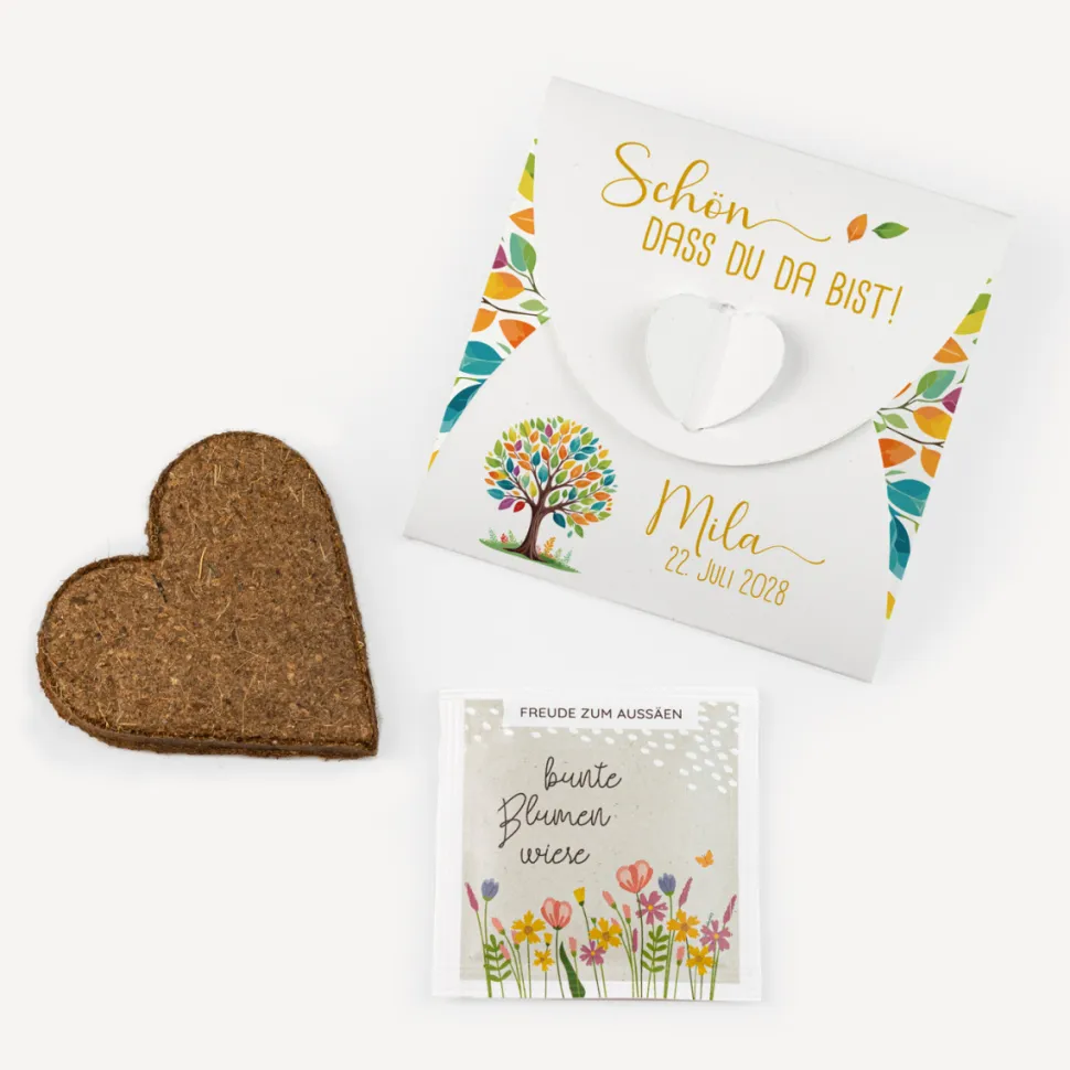 Gastgeschenk Anzuchtset Herz "Lebensbaum Bunte Blätter"