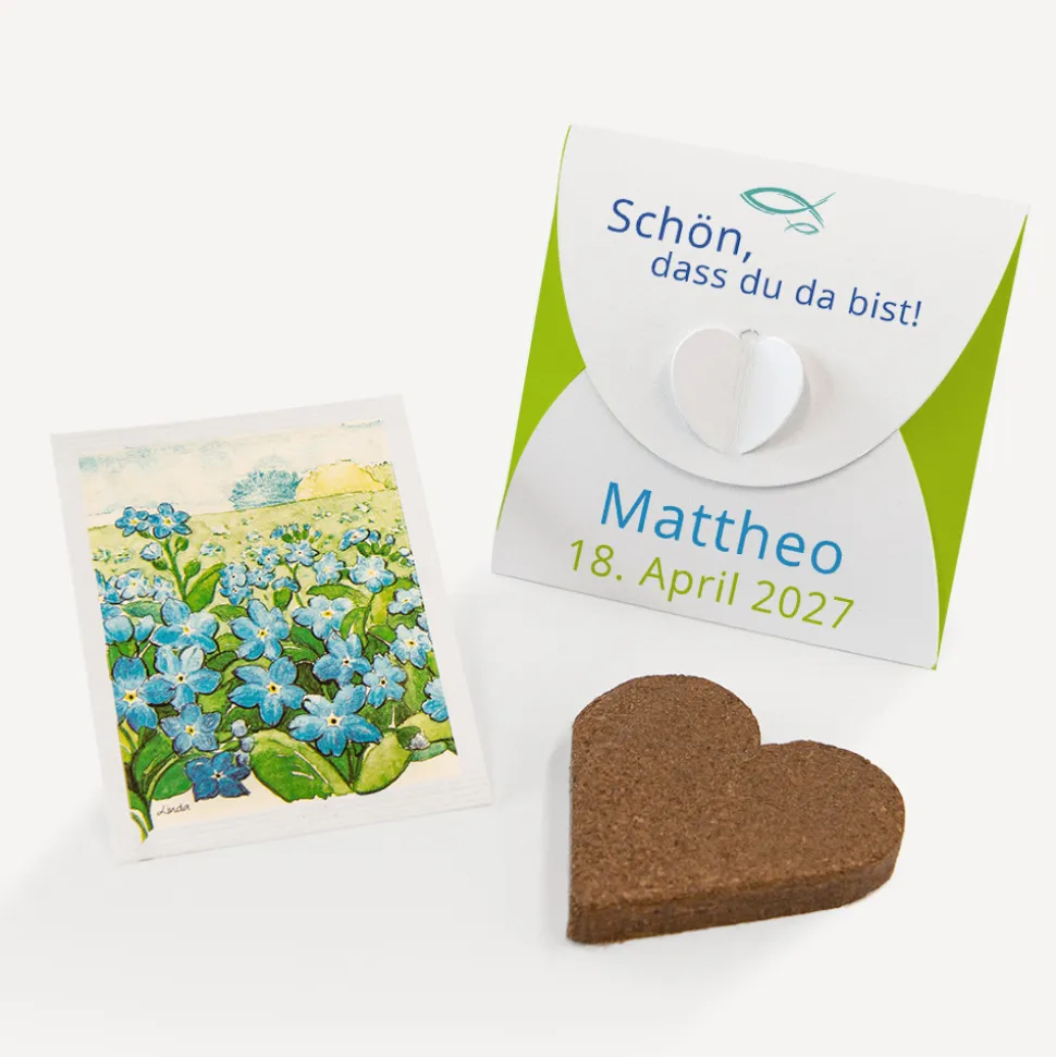 Gastgeschenk Anzuchtset Herz Junge "Liebe Glaube Weisheit"