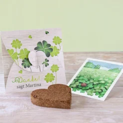 Gastgeschenk Anzuchtset Herz "Glücksklee"