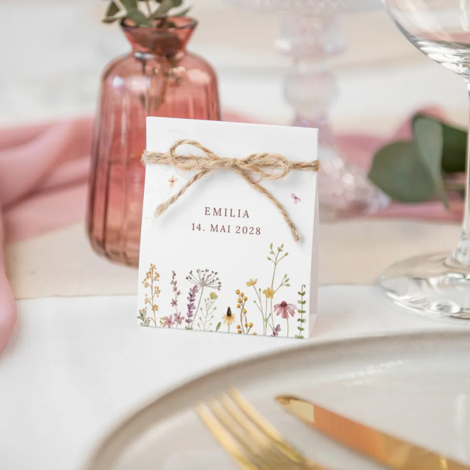 Gastgeschenk Aufsteller mit Tütchen "Wildromantische Blüten"