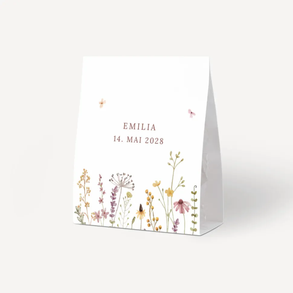 Gastgeschenk Aufsteller mit Tütchen "Wildromantische Blüten"