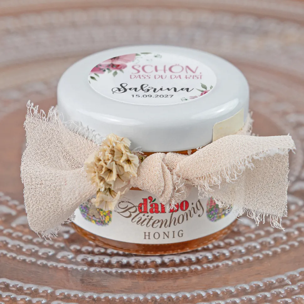 Gastgeschenk Blütenhonig mit Aufkleber "Bohemian Summer"