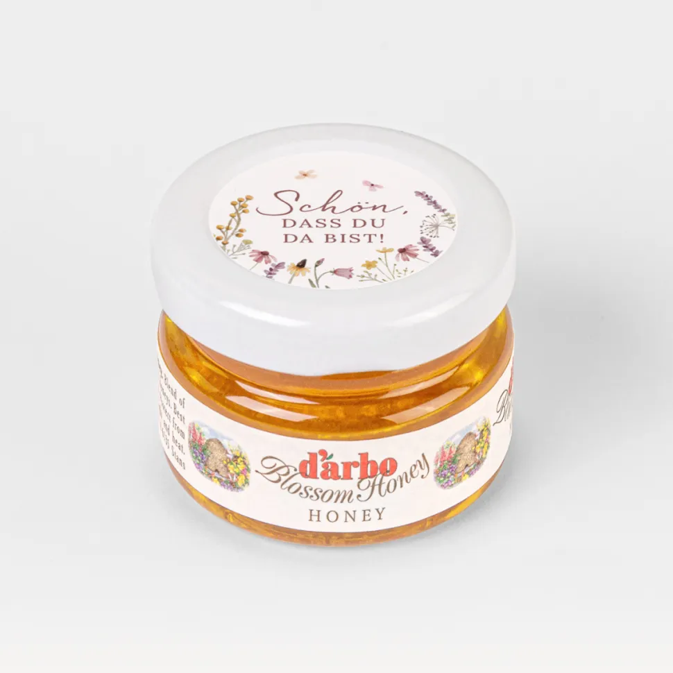 Gastgeschenk Blütenhonig mit Aufkleber "Wildromantische Blüten"