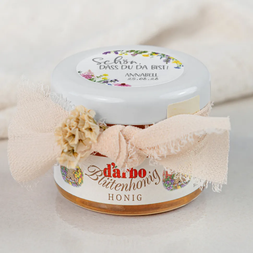 Gastgeschenk Blütenhonig mit Aufkleber "Wildblumen"
