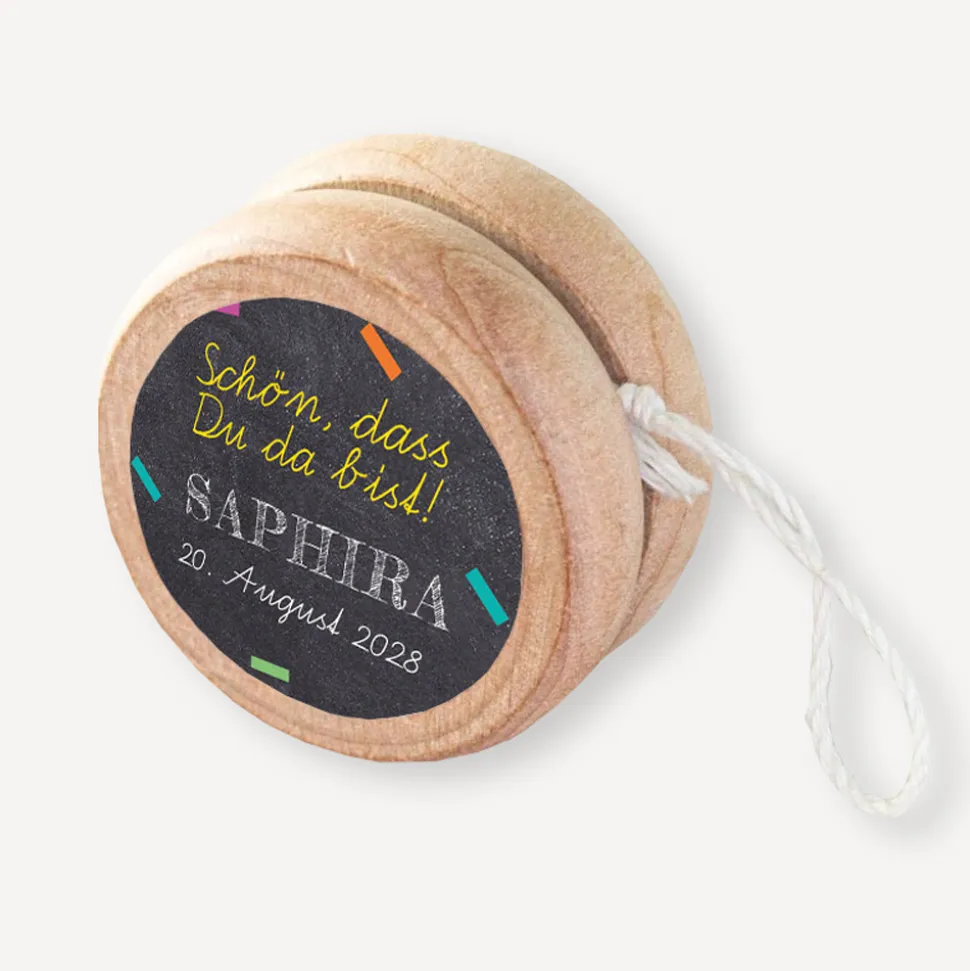 Gastgeschenk Einschulung Jojo + Aufkleber "Schulfreuden"