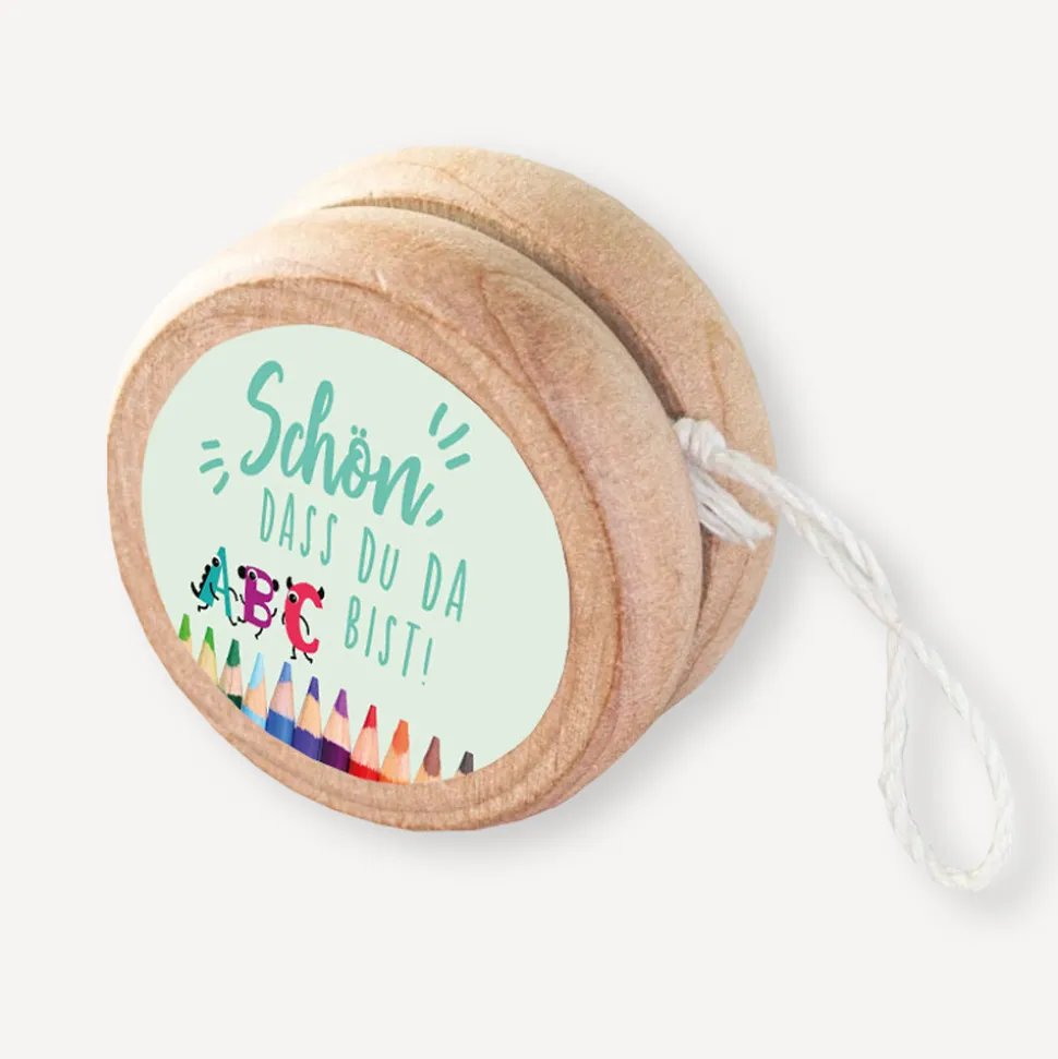 Gastgeschenk Einschulung Jojo + Aufkleber "Stifte ABC"