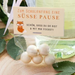 Gastgeschenk Einschulung Tüte transparent + Etikett schlauer Fuchs