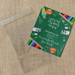 Gastgeschenk Einschulung Tüte transparent + Etikett "Stifte"