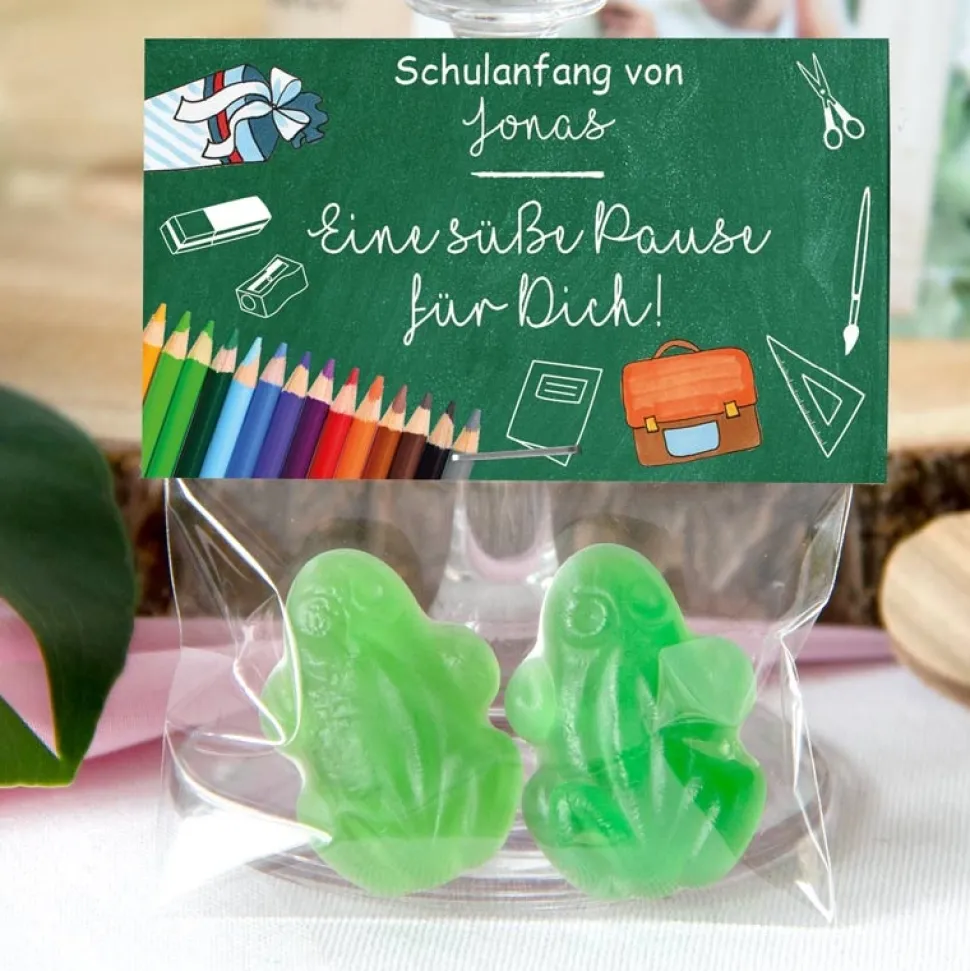 Gastgeschenk Einschulung Tüte transparent + Etikett "Stifte"