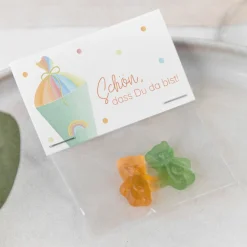 Gastgeschenk Einschulung Tüte transparent + Etikett