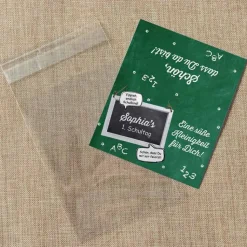 Gastgeschenk Einschulung Tüte transparent + Etikett Schulanfang