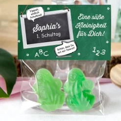 Gastgeschenk Einschulung Tüte transparent + Etikett Schulanfang