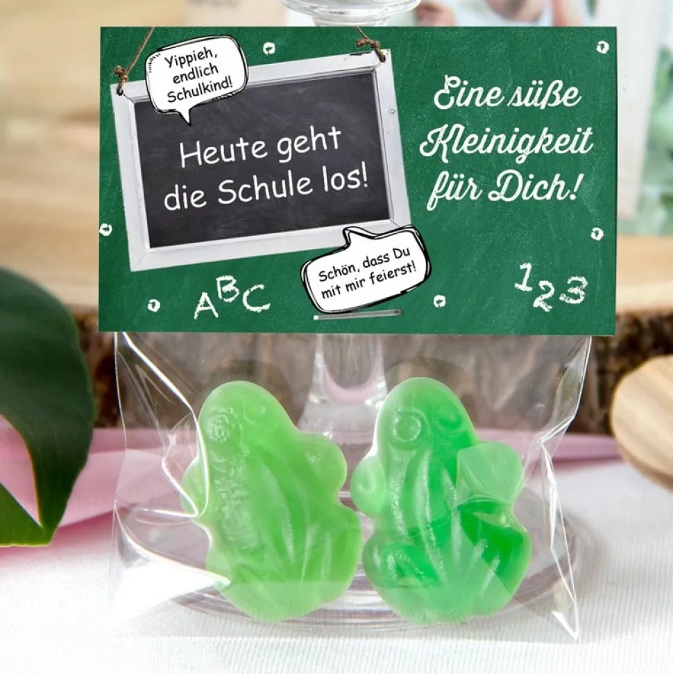Gastgeschenk Einschulung Tüte transparent + Etikett Schulanfang