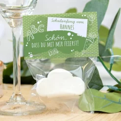 Gastgeschenk Einschulung Tüte transparent + Etikett "Farbklecks"