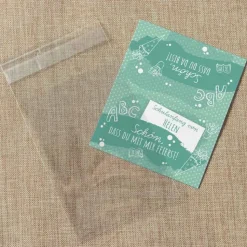 Gastgeschenk Einschulung Tüte transparent + Etikett "Farbklecks"