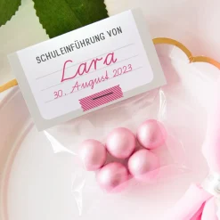 Gastgeschenk Einschulung Tüte transparent + Etikett "Schulheft"