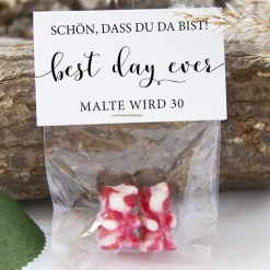 Gastgeschenk Geburtstag Tüte transparent + Etikett best day ever