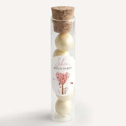 Gastgeschenk Glasröhrchen mit Korken und Aufkleber