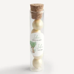 Gastgeschenk Glasröhrchen mit Korken und Aufkleber