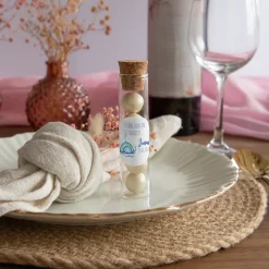 Gastgeschenk Glasröhrchen mit Korken und Aufkleber