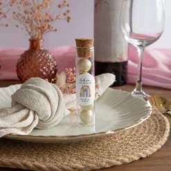 Gastgeschenk Glasröhrchen mit Korken und Aufkleber