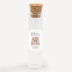 Gastgeschenk Glasröhrchen mit Korken und Aufkleber
