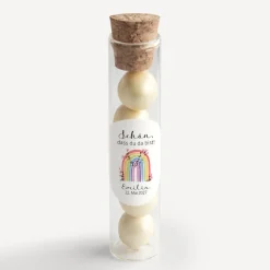 Gastgeschenk Glasröhrchen mit Korken und Aufkleber