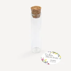 Gastgeschenk Glasröhrchen mit Korken und Aufkleber "Wildblumen"