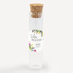 Gastgeschenk Glasröhrchen mit Korken und Aufkleber "Wildblumen"