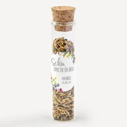 Gastgeschenk Glasröhrchen mit Korken und Aufkleber